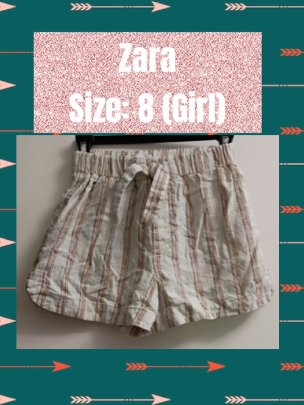 Zara Drawstring Stripe Shorts - Cream with Tan Stripes - Picture 1 of 6
